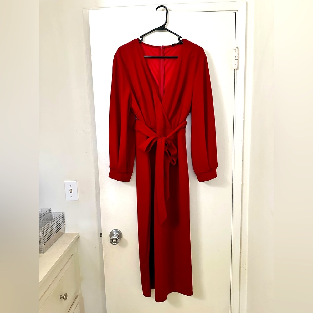 NWOT Shein Red Midi Dress with Billow Sleeves XXL